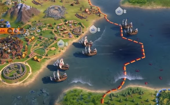 Civilization 6 screenshot of ships near the shore