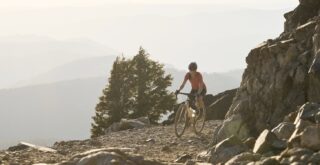 Gestalt XR rider climbing a rocky trail, Sierra Mountains, CA.