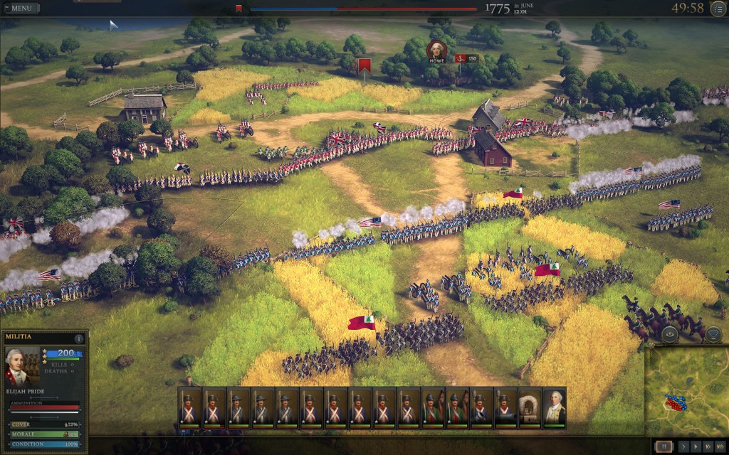 Ultimate General American Revolution screenshot showing a land battle between british and american forces