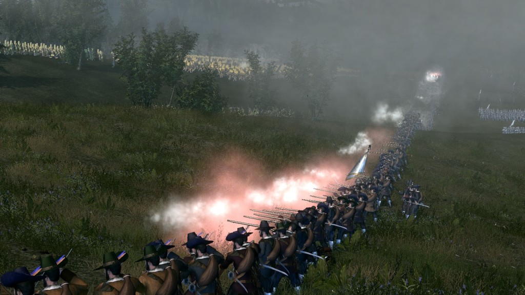 Total War Shogun 2 screenshot of a line of soldiers firing their muskets