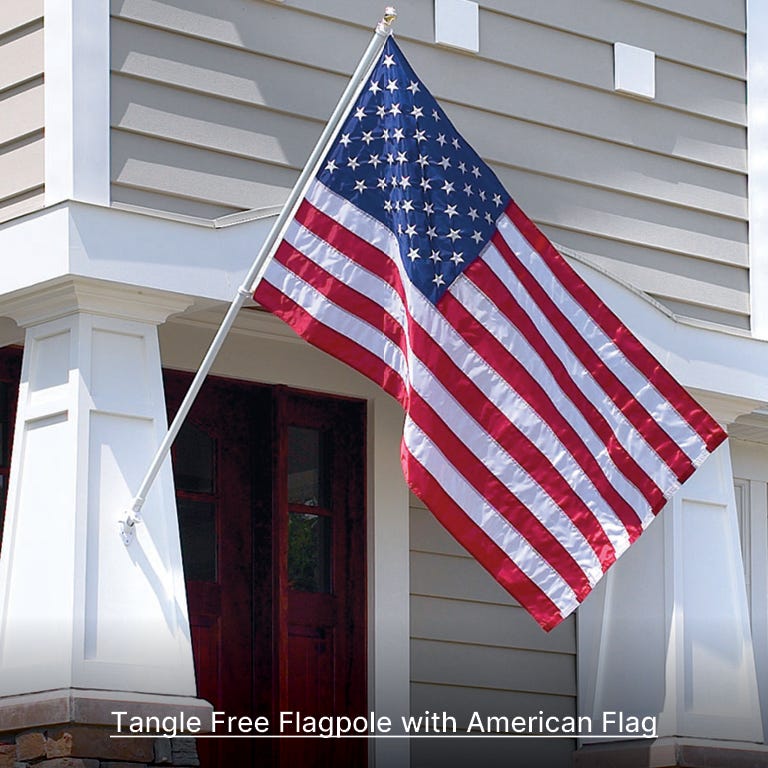 United States flag flying from the tangle free flagpole