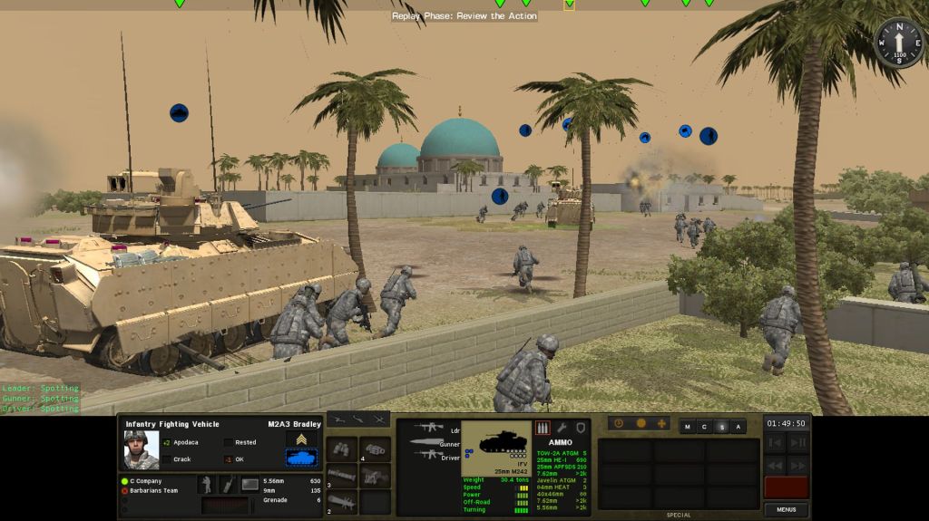 Combat Mission Shock Force 2 screenshot of a Bradley IFV attacking an enemy compound