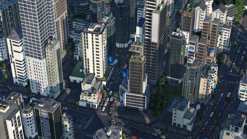 Cities Skylines screenshot of the downtop of a major city