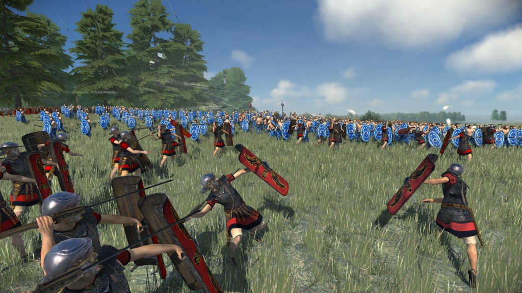 Rome Total War Remastered screenshot of roman soldiers throwing pilas