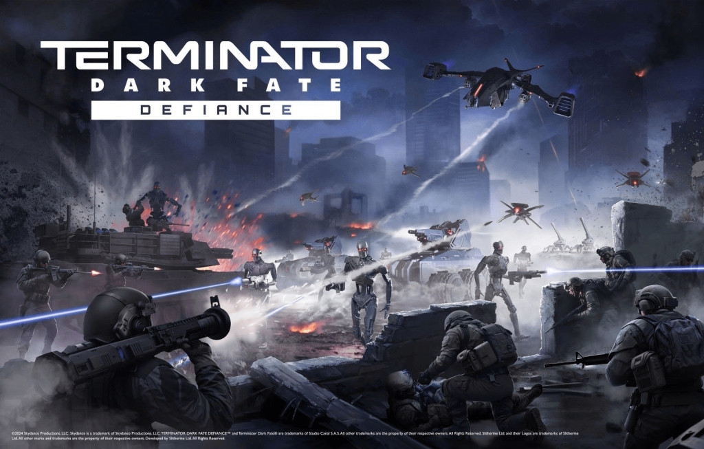 Terminator: Dark Fate - Defiance main header image with human forces fighting artificial intelligence robots