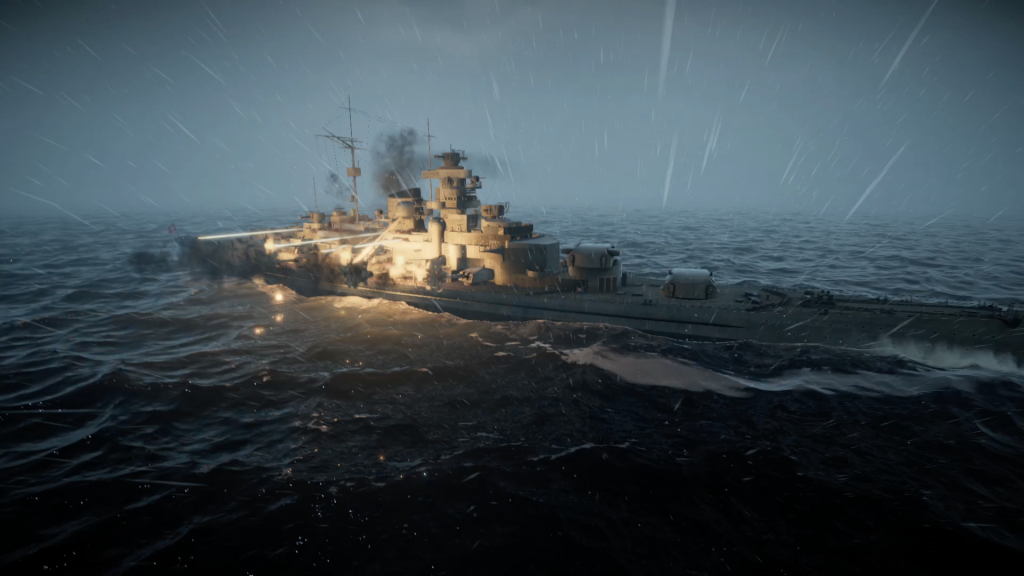 Victory at Sea Atlantic screenshot of a destroyer firing its guns